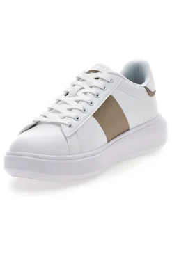 Weiße Sneakers mit goldenen Seitenstreifen Baumwollgürtel BRIGHTON 2.0 LTH