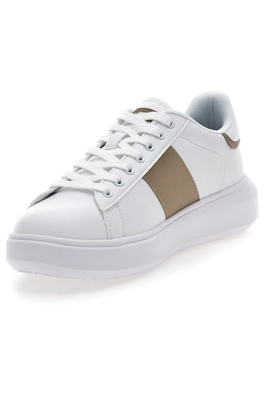 Weiße Sneakers mit goldenen Seitenstreifen Baumwollgürtel BRIGHTON 2.0 LTH