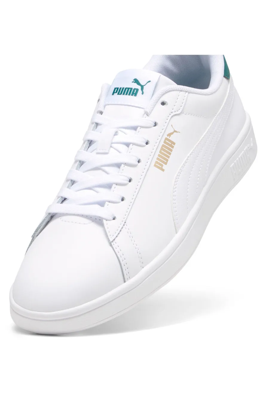 Weiße Sneakers mit grünen Details aus Komfortleder Puma Smash 3.0 L