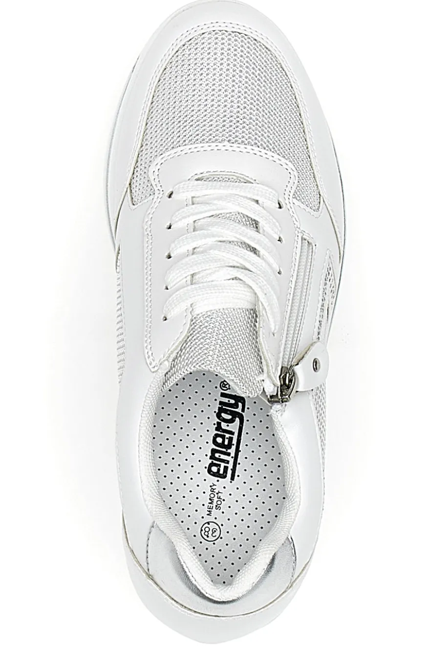 Weiße Sneakers mit Keilabsatz und seitlichem Reißverschluss ENERGY E45