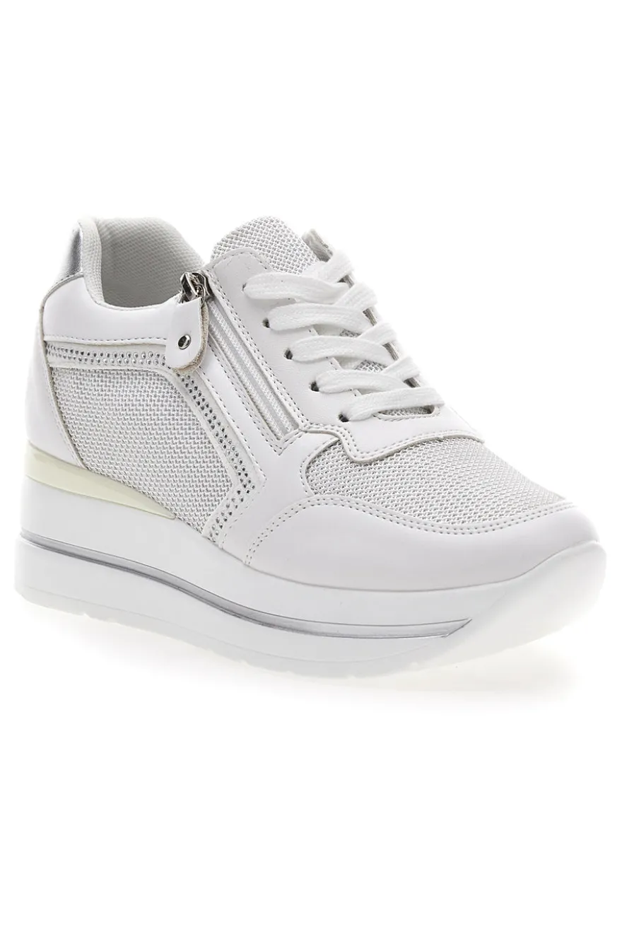 Weiße Sneakers mit Keilabsatz und seitlichem Reißverschluss ENERGY E45