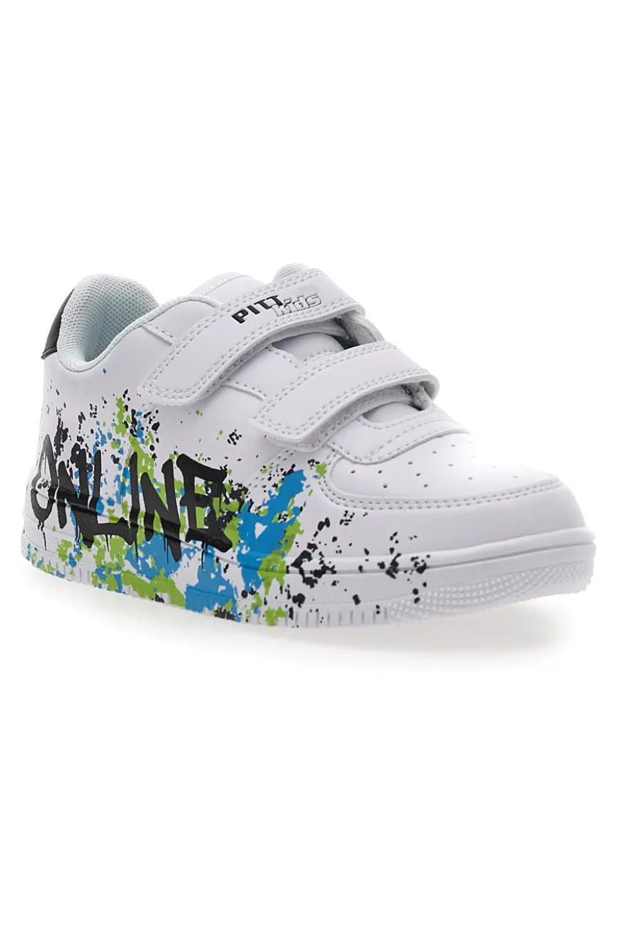 Weiße Sneakers mit Klettverschluss und perforiertem Obermaterial PITT KIDS K191562