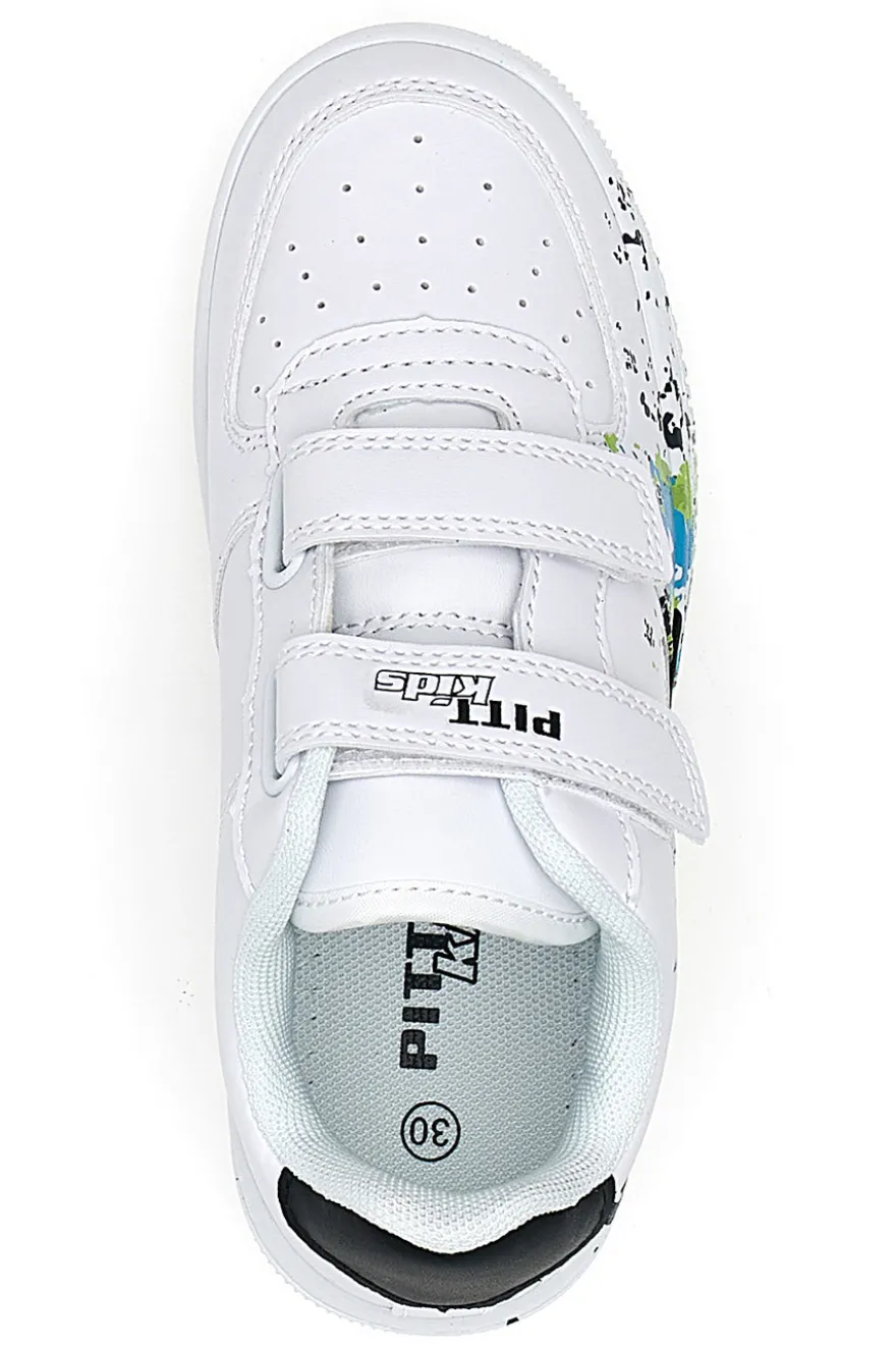Weiße Sneakers mit Klettverschluss und perforiertem Obermaterial PITT KIDS K191562