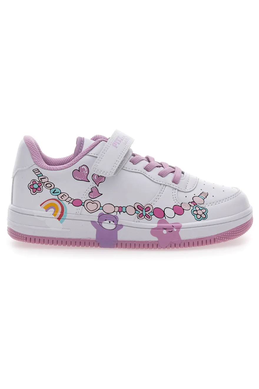 Weiße Sneakers mit rosa bunten Designs PITT KIDS K191562