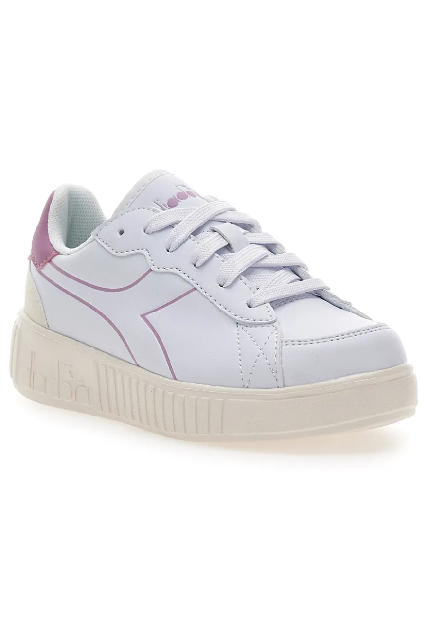 Weiße Sneakers mit rosa Details und hoher Sohle Diadora Game Step Tutu PS