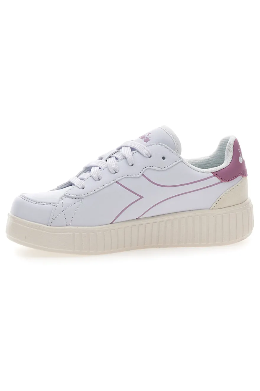 Weiße Sneakers mit rosa Details und hoher Sohle Diadora Game Step Tutu PS