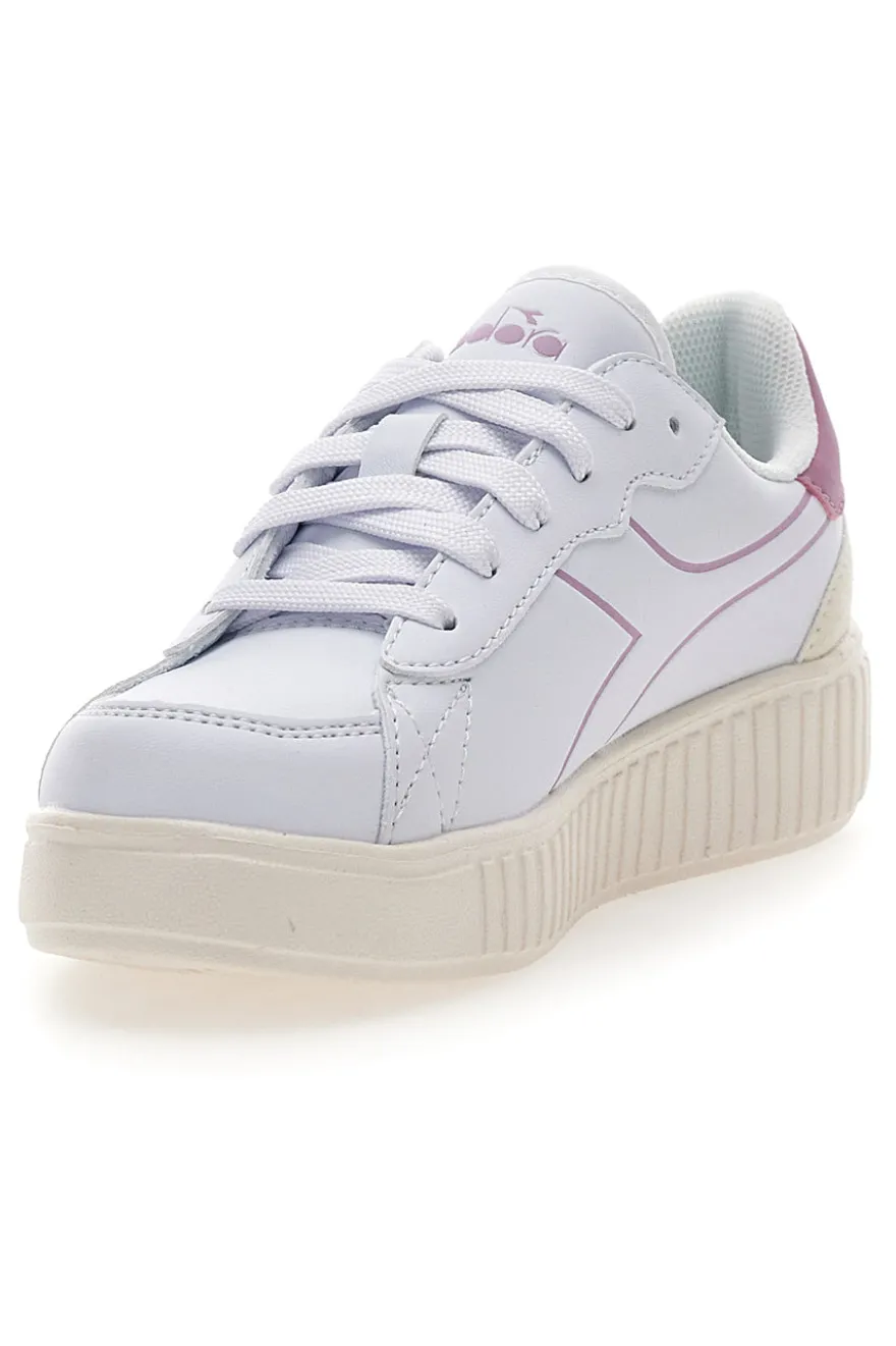 Weiße Sneakers mit rosa Details und hoher Sohle Diadora Game Step Tutu PS