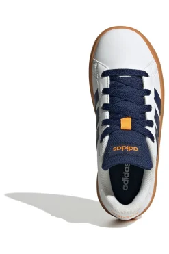 Weiße Sneakers mit Schnürsenkeln und blauen Seitenbändern Adidas GRAND COURT 2.0 K