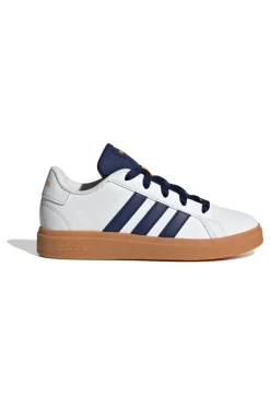 Weiße Sneakers mit Schnürsenkeln und blauen Seitenbändern Adidas GRAND COURT 2.0 K