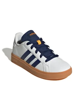 Weiße Sneakers mit Schnürsenkeln und blauen Seitenbändern Adidas GRAND COURT 2.0 K