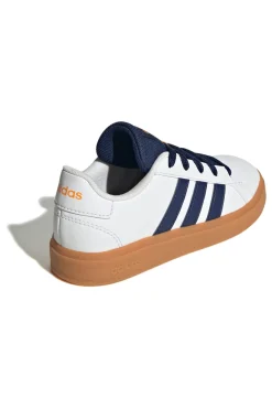 Weiße Sneakers mit Schnürsenkeln und blauen Seitenbändern Adidas GRAND COURT 2.0 K
