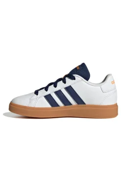 Weiße Sneakers mit Schnürsenkeln und blauen Seitenbändern Adidas GRAND COURT 2.0 K