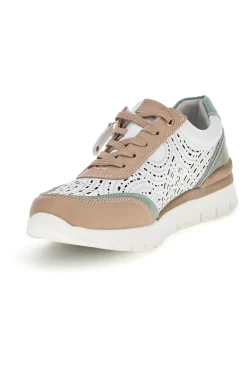 Weiße Turnschuhe mit Details in Beige und Salbei Obermaterial aus Leder Prima riga 33314