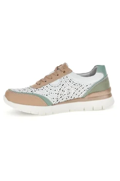 Weiße Turnschuhe mit Details in Beige und Salbei Obermaterial aus Leder Prima riga 33314