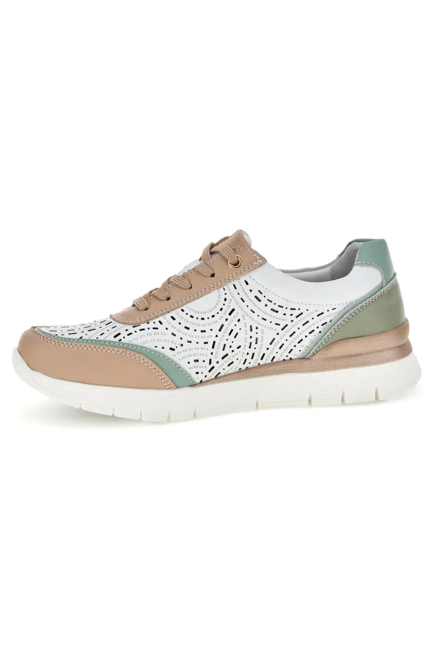 Weiße Turnschuhe mit Details in Beige und Salbei Obermaterial aus Leder Prima riga 33314