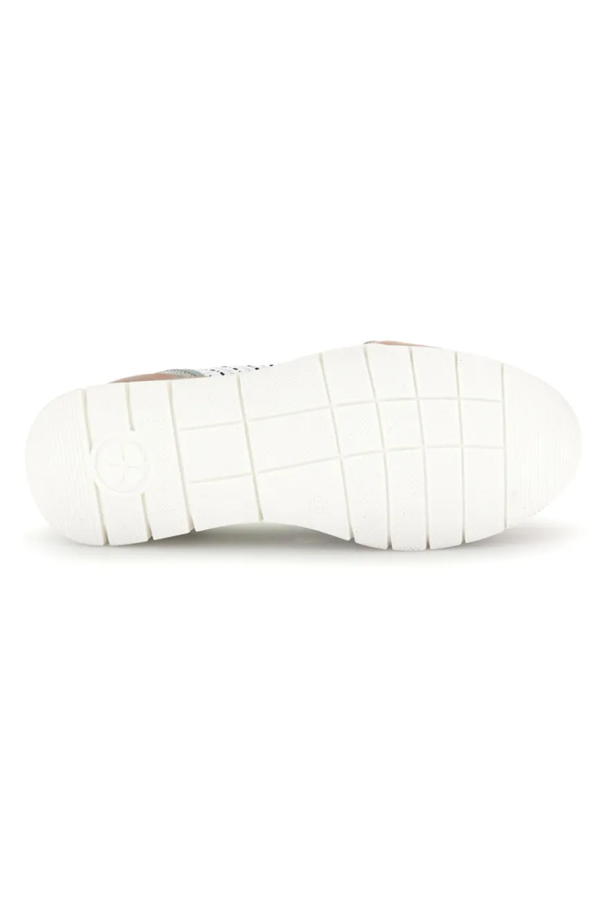 Weiße Turnschuhe mit Details in Beige und Salbei Obermaterial aus Leder Prima riga 33314