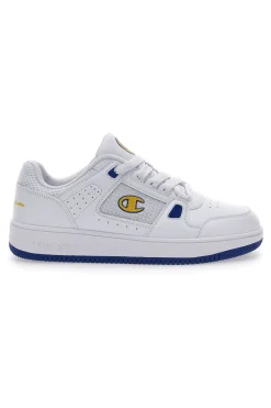 Weiße Turnschuhe mit gelbem Champion Rebound Summerized Low-Logo