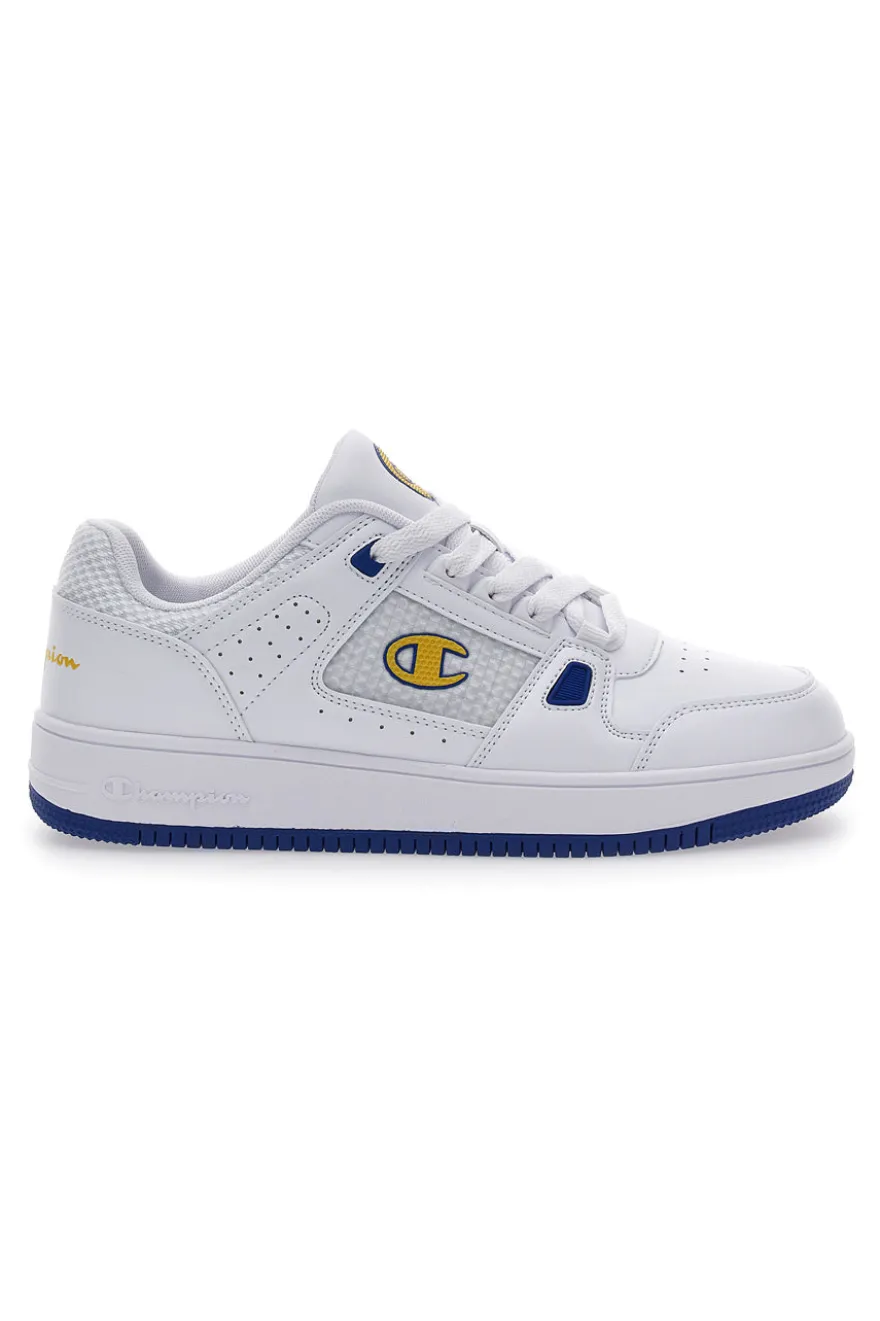 Weiße Turnschuhe mit gelbem Champion Rebound Summerized Low-Logo