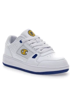 Weiße Turnschuhe mit gelbem Champion Rebound Summerized Low-Logo