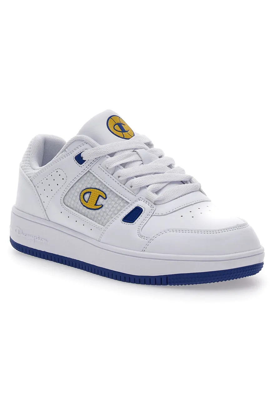 Weiße Turnschuhe mit gelbem Champion Rebound Summerized Low-Logo
