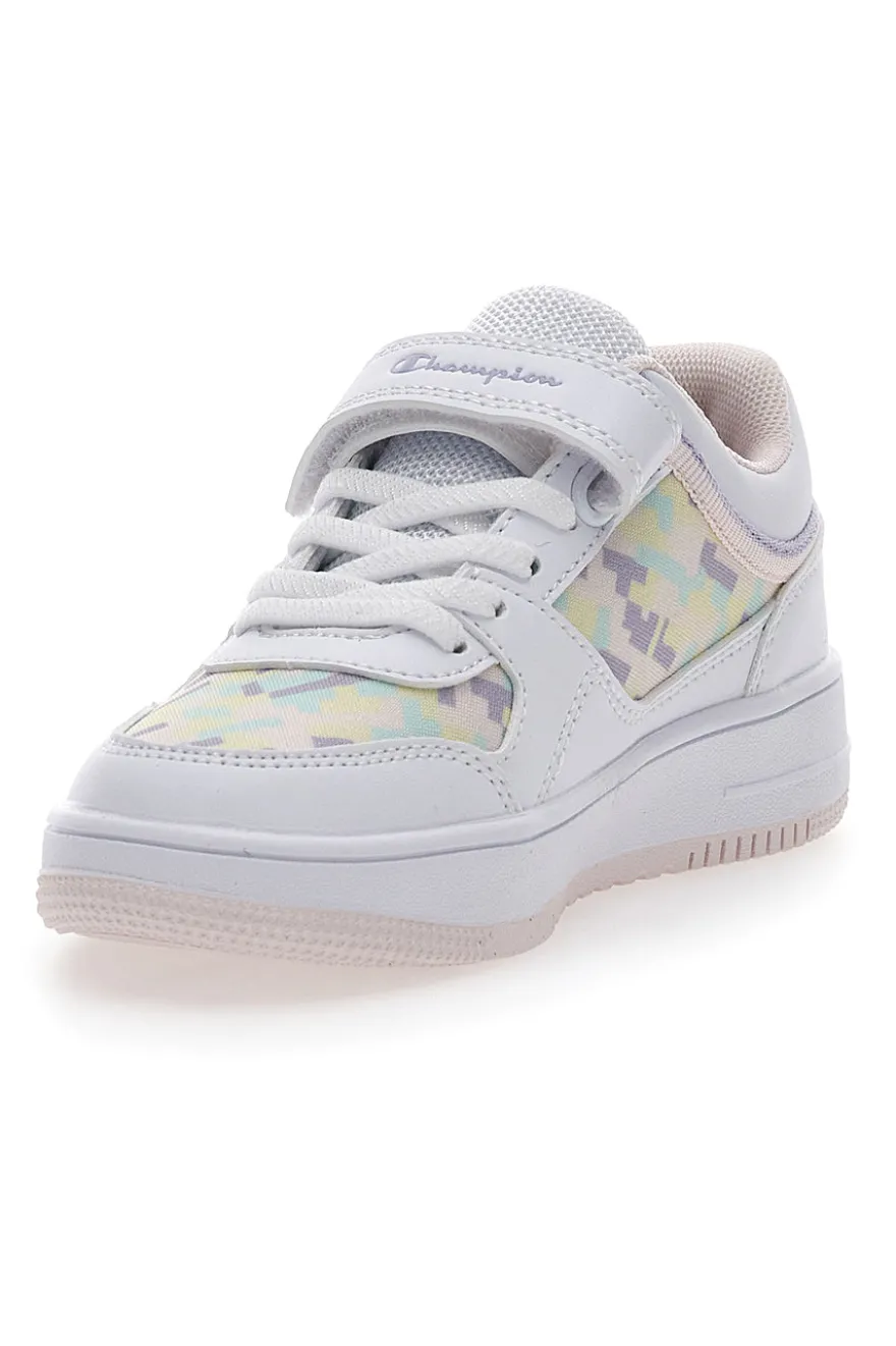 Weiße Turnschuhe mit Klettverschluss-Champion-Rebound-Grafik