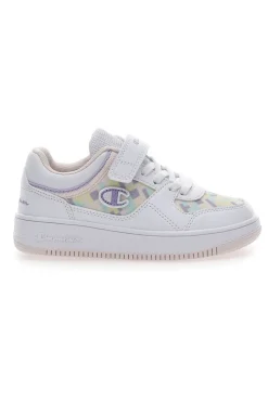 Weiße Turnschuhe mit Klettverschluss-Champion-Rebound-Grafik