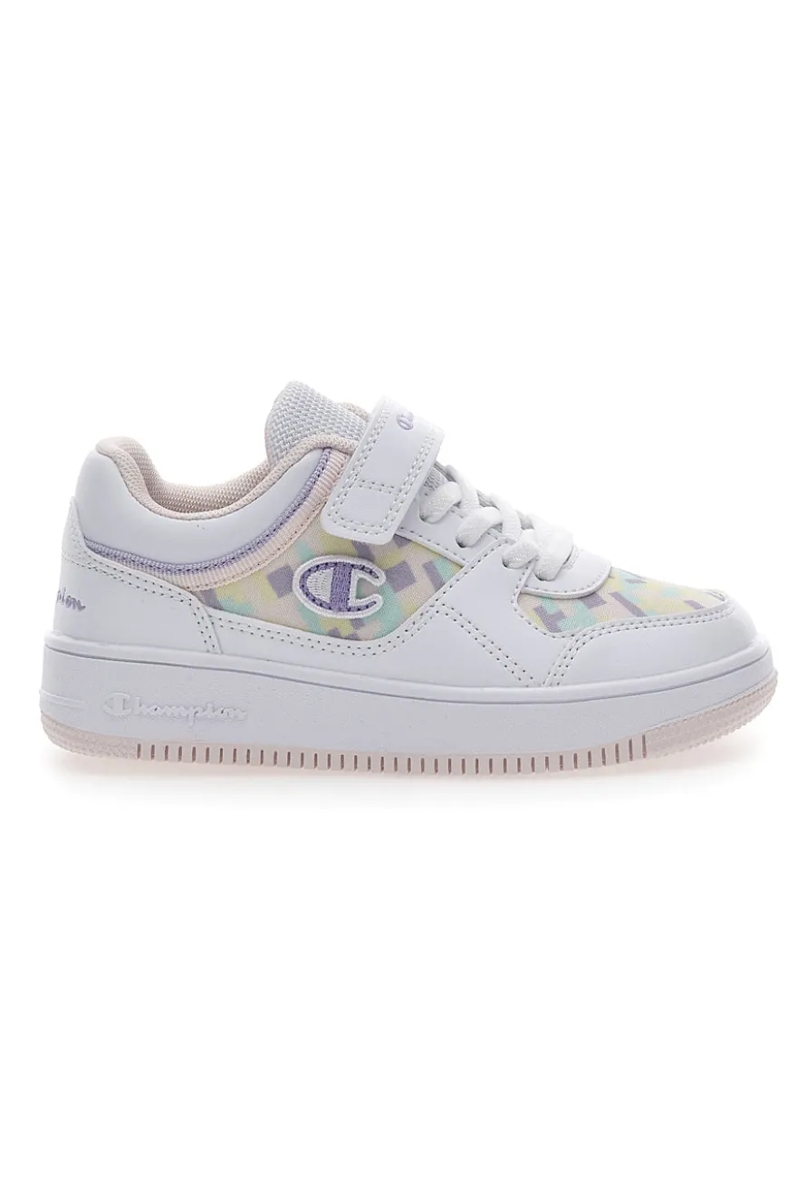 Weiße Turnschuhe mit Klettverschluss-Champion-Rebound-Grafik
