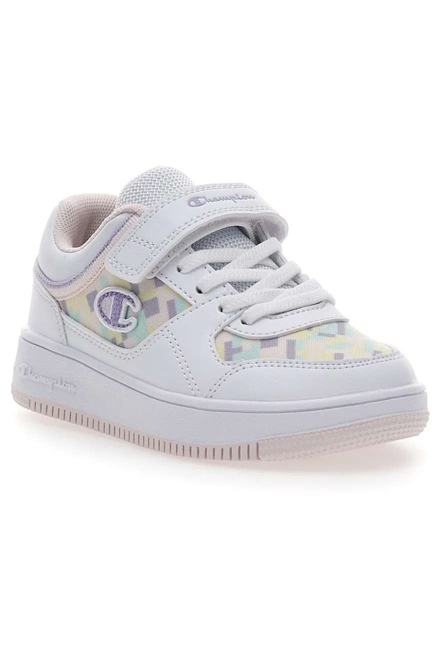 Weiße Turnschuhe mit Klettverschluss-Champion-Rebound-Grafik