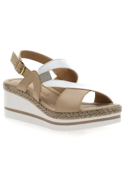 Weiße und beige Sandale mit mittlerem Keilabsatz PITTARELLO LOOK MK3313109