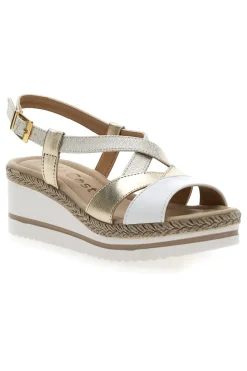 Weiße und beige Sandale mit mittlerem Keilabsatz PITTARELLO LOOK MK3234109