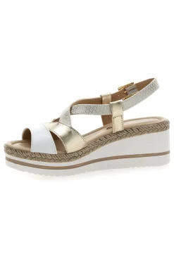Weiße und beige Sandale mit mittlerem Keilabsatz PITTARELLO LOOK MK3234109