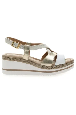 Weiße und beige Sandale mit mittlerem Keilabsatz PITTARELLO LOOK MK3234109