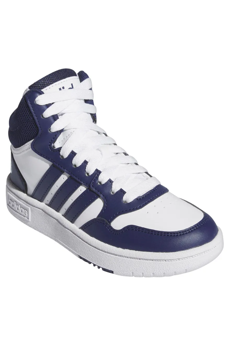 Weiße und blaue Mid-Cut-Sneaker Adidas Hoops 3 Mid K
