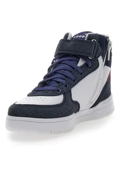 Weiße und blaue Mid-Cut-Sneaker mit seitlichem Reißverschluss DIADORA MID RAPTOR PS