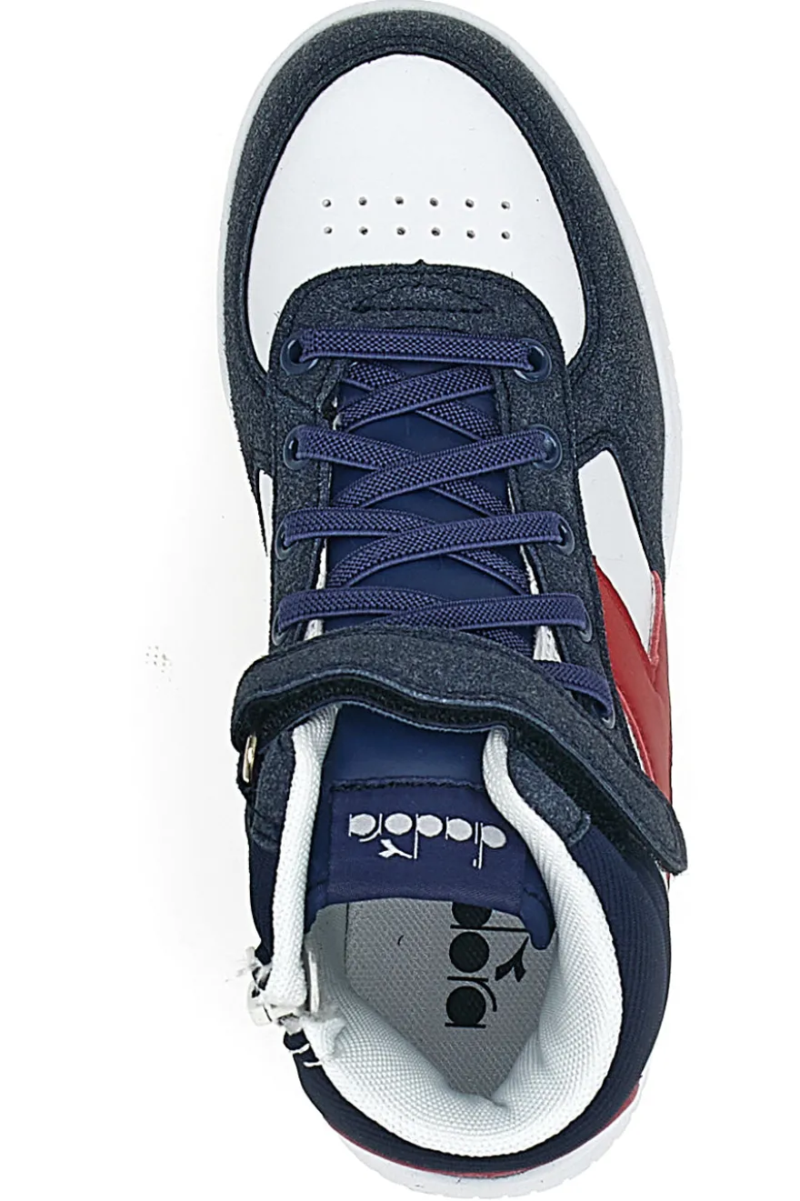 Weiße und blaue Mid-Cut-Sneaker mit seitlichem Reißverschluss DIADORA MID RAPTOR PS