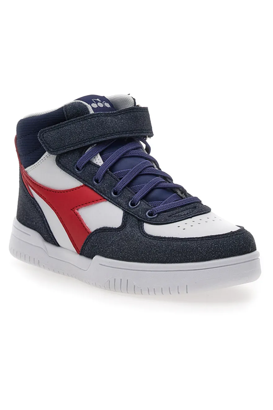 Weiße und blaue Mid-Cut-Sneaker mit seitlichem Reißverschluss DIADORA MID RAPTOR PS