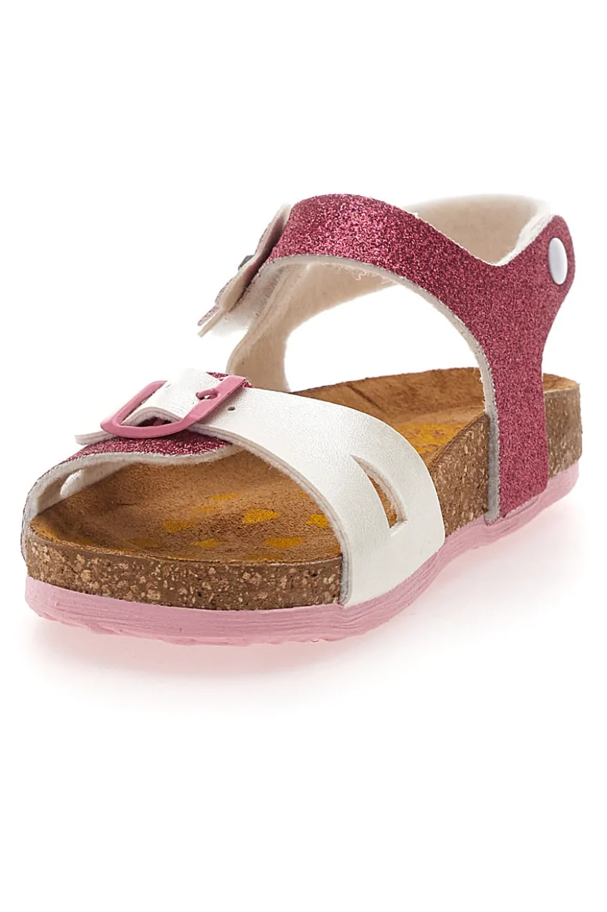 Weiße und fuchsiafarbene Sandalen mit Glitzerblume PITTARELLO BIO 257A084SR