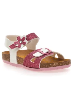 Weiße und fuchsiafarbene Sandalen mit Glitzerblume PITTARELLO BIO 257A084SR
