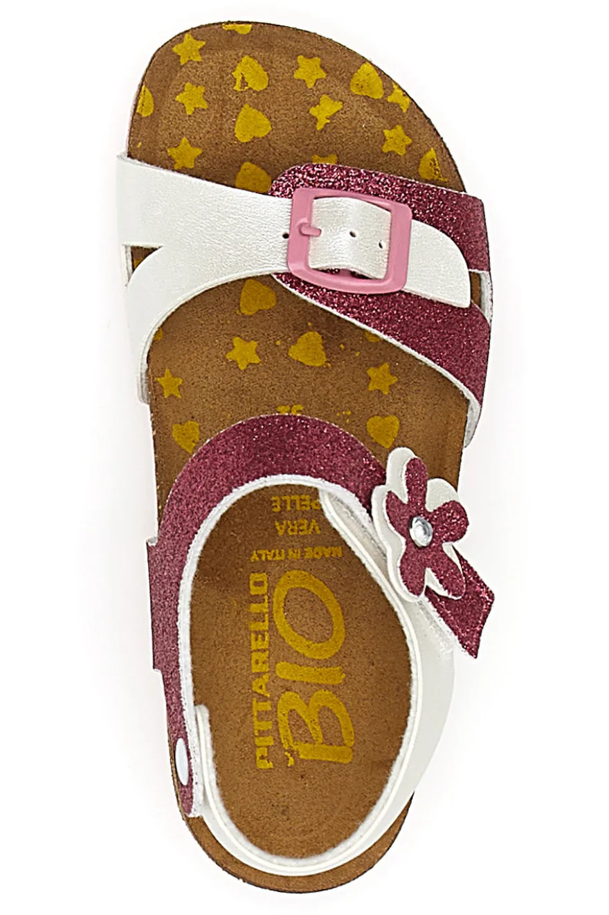 Weiße und fuchsiafarbene Sandalen mit Glitzerblume PITTARELLO BIO 257A084SR