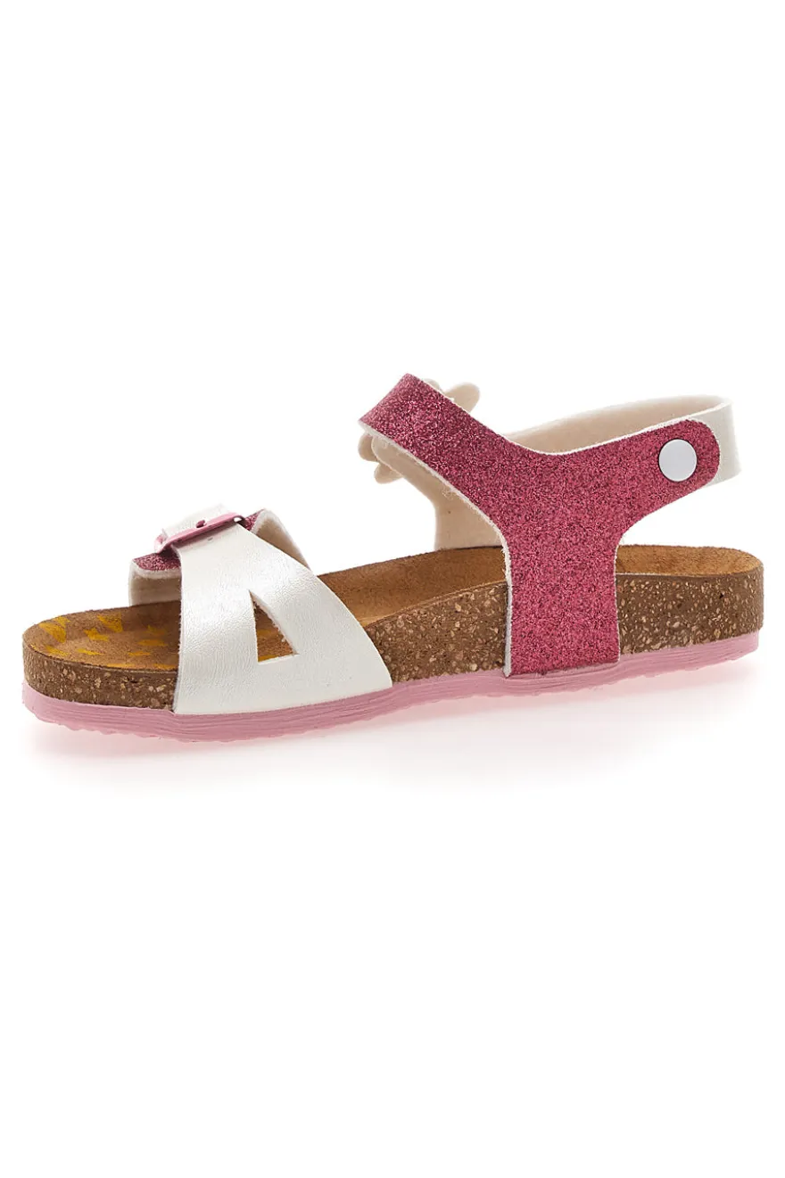 Weiße und fuchsiafarbene Sandalen mit Glitzerblume PITTARELLO BIO 257A084SR