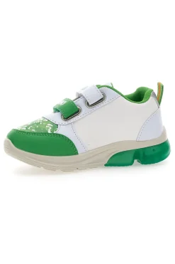 Weiße und grüne Turnschuhe mit Dinosaurierlichtern 7240