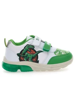 Weiße und grüne Turnschuhe mit Dinosaurierlichtern 7240