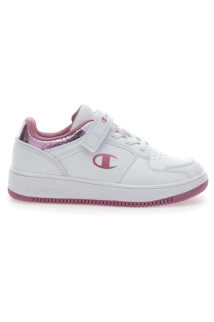 Weiße und rosa Turnschuhe mit Klettverschluss CHAMPION RD18 FOIL LOW G PS