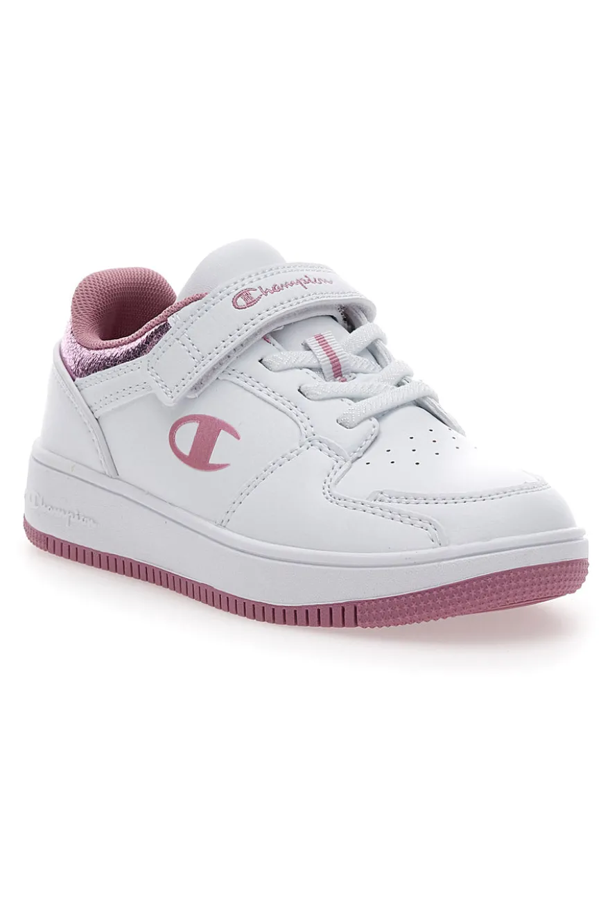 Weiße und rosa Turnschuhe mit Klettverschluss CHAMPION RD18 FOIL LOW G PS