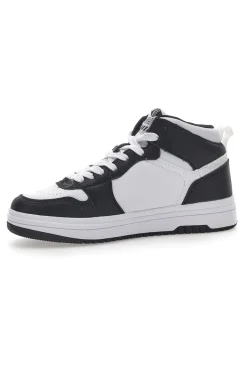 Weiße und schwarze Kobe Tumble-Sneaker aus Baumwolle mit Gürtel