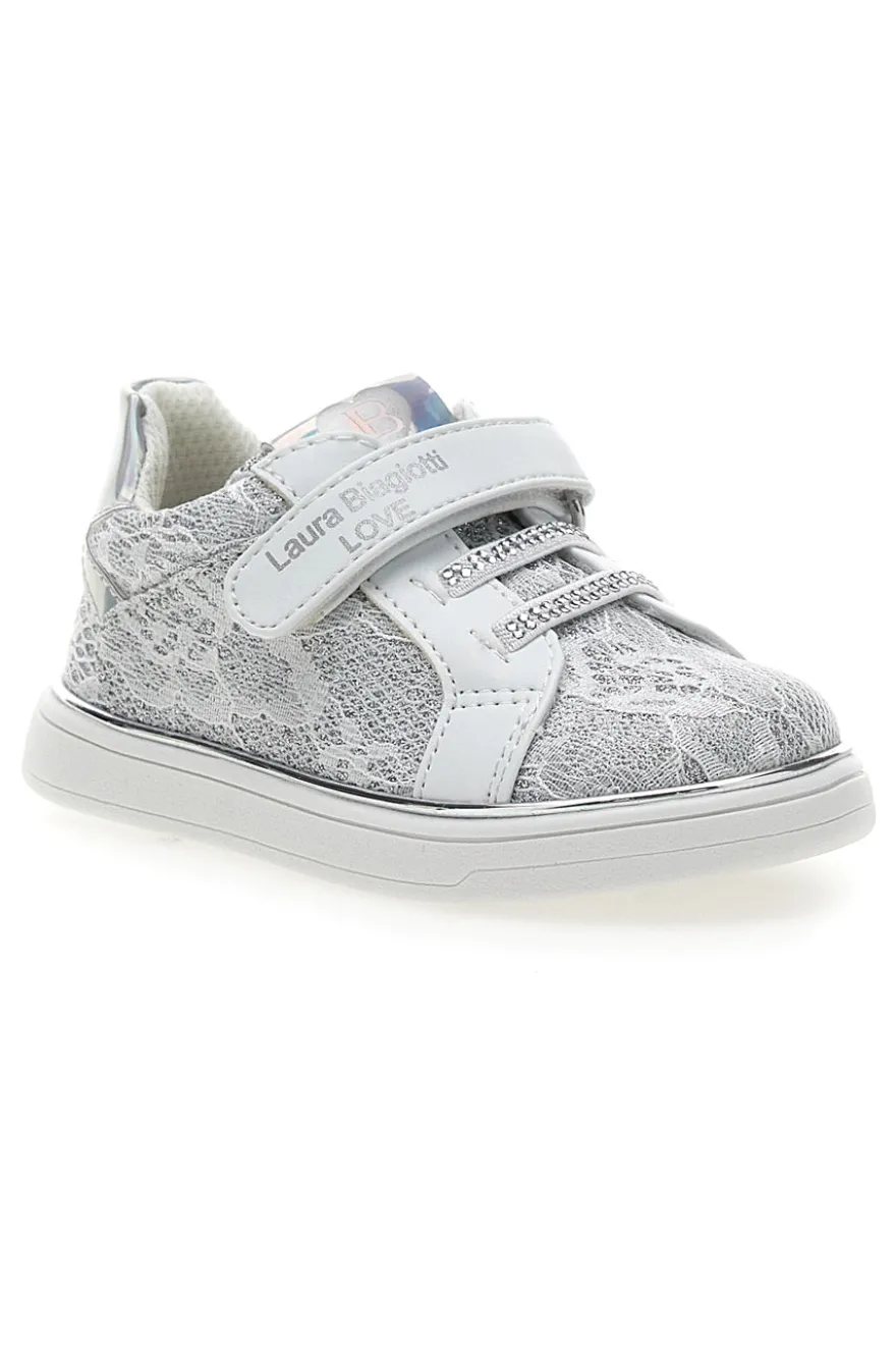 Weiße und silberne Sneakers mit Klettverschluss LAURA BIAGIOTTI AG17132