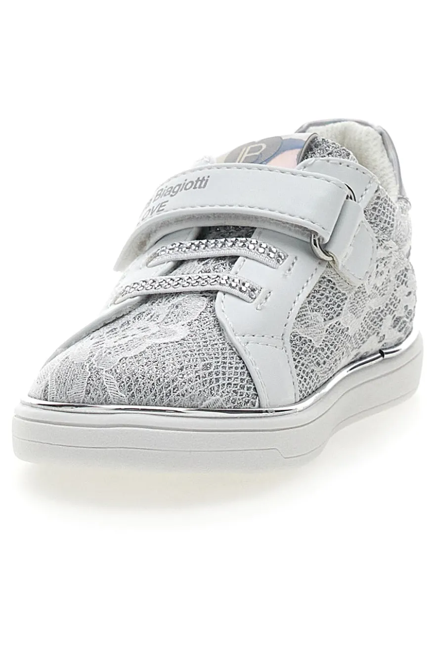 Weiße und silberne Sneakers mit Klettverschluss LAURA BIAGIOTTI AG17132