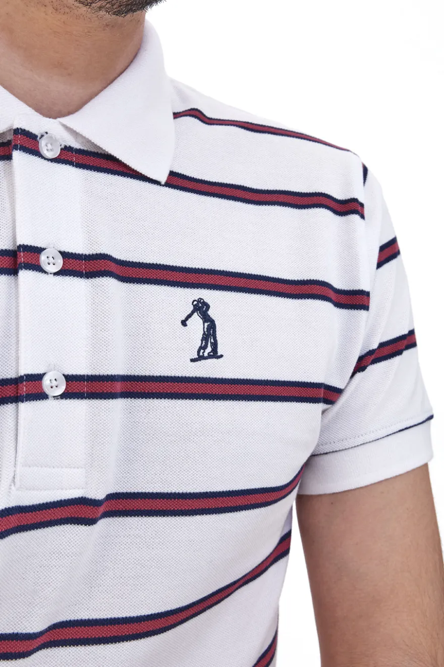 Weißes Poloshirt mit halben Ärmeln und roten Streifen US Golf Club 1350