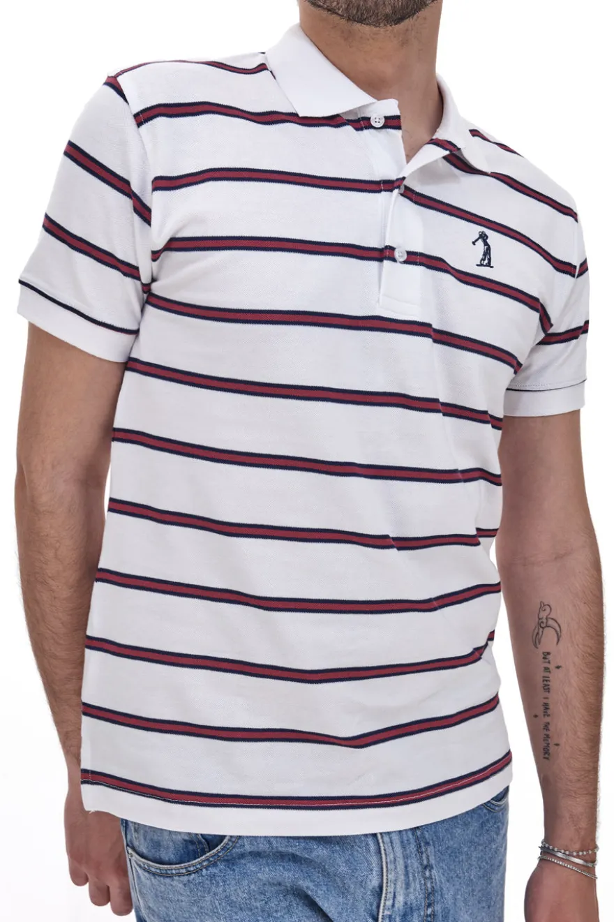 Weißes Poloshirt mit halben Ärmeln und roten Streifen US Golf Club 1350