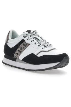 Weiße/schwarze Lunar-Sneaker mit Baumwollgürtel